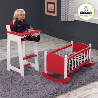 Набор кроватка для кукол и стульчик для кормления (красный)