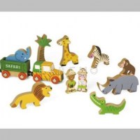 Janod Игровой набор Сафари (12 игрушек, поезд, ж/д 17 эл.)