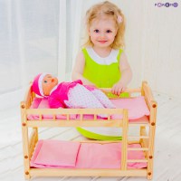 Двухъярусная кукольная кроватка из дерева, розовый текстиль для кукол высотой до 49 см